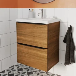 Meuble sous vasque suspendu faible profondeur effet noyer l.50 x H.60 x P.36 cm, GoodHome Imandra