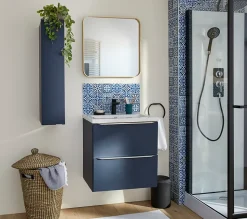 Meuble sous vasque suspendu bleu nuit mat l.60 x H.60 x P.45 cm, GoodHome Imandra