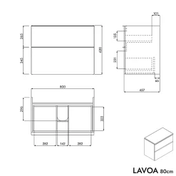 Meuble sous vasque suspendu MDF Chêne miel, plan vasque Bleu nuit mat, poignée Noir mat - 80x46x62cm - LAVOA