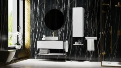 Meuble sous vasque suspendu LOV avec porte-serviettes blanc brillant et noir 80 cm