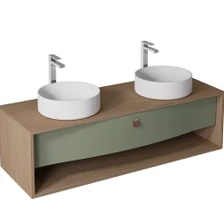 Meuble sous vasque suspendu vert fougère mat 1 tiroir l.140 x H.40 x P.50 cm, Decotec Havana