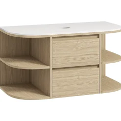Meuble sous vasque suspendu design tiroirs étagères - dim. 90L x 45P x 46H cm - effet bois clair