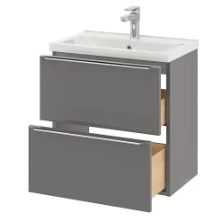 Meuble sous vasque suspendu faible profondeur gris brillant l.60 x H.60 x P.36 cm, GoodHome Imandra