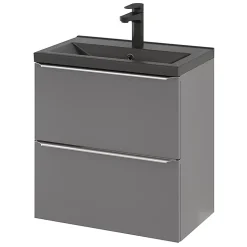 Meuble sous vasque suspendu faible profondeur gris brillant l.60 x H.60 x P.36 cm, GoodHome Imandra