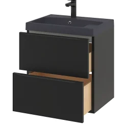 Meuble sous vasque suspendu noir mat l.60 x H.60 x P.45 cm, GoodHome Imandra