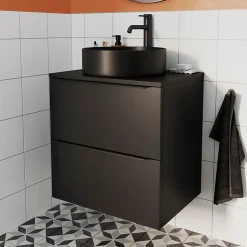 Meuble sous vasque suspendu noir mat l.60 x H.60 x P.45 cm, GoodHome Imandra