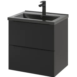 Meuble sous vasque suspendu noir mat l.60 x H.60 x P.45 cm, GoodHome Imandra