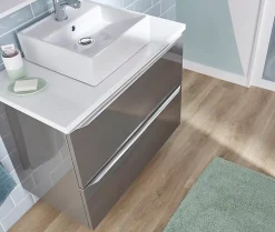 Meuble sous vasque suspendu gris taupe brillant l.80 x H.60 x P.45 cm, GoodHome Imandra