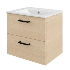 Meuble sous vasque suspendu effet chêne 2 tiroirs l.60 x H.55 x P.45 cm, Opah