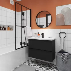 Meuble sous vasque suspendu faible profondeur noir mat l.80 x H.60 x P.36 cm, GoodHome Imandra