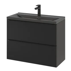 Meuble sous vasque suspendu faible profondeur noir mat l.80 x H.60 x P.36 cm, GoodHome Imandra