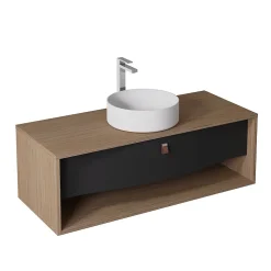 Meuble sous vasque suspendu noir mat 1 tiroir l.120 x H.40 x P.50 cm, Decotec Havana