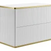 Meuble sous vasque suspendu strié liseré doré - Blanc - L80 cm - KELIZA