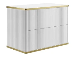 Meuble sous vasque suspendu strié liseré doré - Blanc - L80 cm - KELIZA