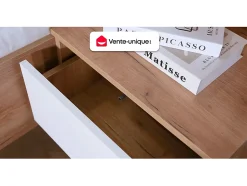 Meuble sous vasque suspendu strié liseré doré - Blanc - L80 cm - KELIZA