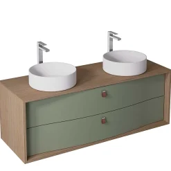 Meuble sous vasque suspendu vert fougère mat 2 tiroirs l.140 x H.50 x P.50 cm, Decotec Havana