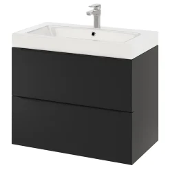 Meuble sous vasque suspendu noir mat l.80 x H.60 x P.45 cm, GoodHome Imandra