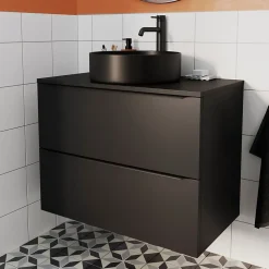 Meuble sous vasque suspendu noir mat l.80 x H.60 x P.45 cm, GoodHome Imandra