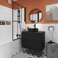 Meuble sous vasque suspendu noir mat l.80 x H.60 x P.45 cm, GoodHome Imandra