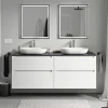 Meuble sous vasque suspendu MDF Blanc mat, plan vasque Bleu nuit mat, tiroirs pivotants - 160x46x62cm - VIREO