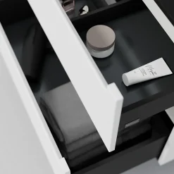 Meuble sous vasque suspendu MDF Blanc mat, plan vasque Bleu nuit mat, tiroirs pivotants - 160x46x62cm - VIREO