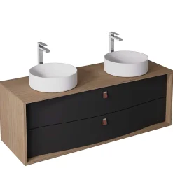 Meuble sous vasque suspendu noir mat 2 tiroirs l.140 x H.50 x P.50 cm, Decotec Havana