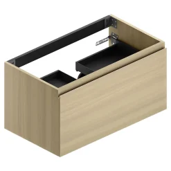 Meuble sous vasque suspendu effet chêne l.90 x H.46,5 x P.50,5 cm pour plan simple vasque, Pura+
