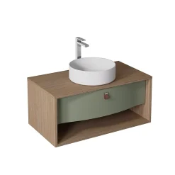 Meuble sous vasque suspendu vert fougère mat 1 tiroir l.90 x H.40 x P.50 cm, Decotec Havana