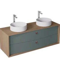 Meuble sous vasque suspendu vert toundra mat 2 tiroirs l.140 x H.50 x P.50 cm, Decotec Havana