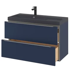 Meuble sous vasque suspendu bleu nuit mat l.100 x H.60 x P.45 cm, GoodHome Imandra