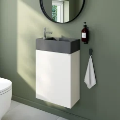 Meuble sous vasque suspendu blanc mat l.44 cm Imandra + plan vasque béton gris, GoodHome