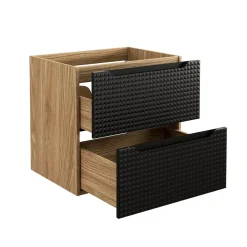 Meuble sous vasque VELNIA 2 tiroirs 60 cm Coloris chene clair et noir Meuble suspendu