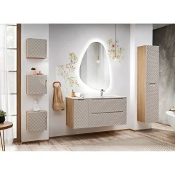 Meuble sous vasque YOKA Beige et chene clair 90 cm