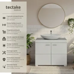 Meuble sous-lavabo 2 compartiments avec 2 portes battantes blanc