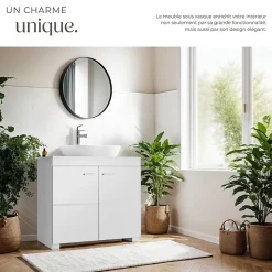 Meuble sous-lavabo 2 compartiments avec 2 portes battantes blanc