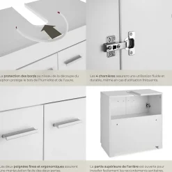 Meuble sous-lavabo 2 compartiments avec 2 portes battantes blanc