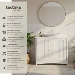 Meuble sous-lavabo 2 compartiments capacité de charge 35 kg