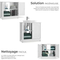 Meuble sous-lavabo 2 compartiments capacité de charge 35 kg