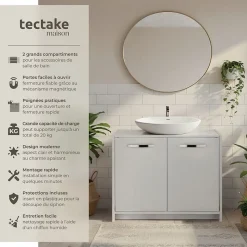 Meuble sous-lavabo spacieux avec capacité de charge de 20 kg blanc