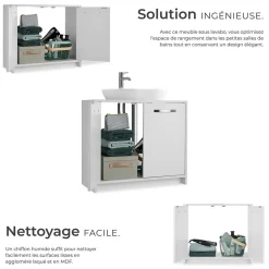Meuble sous-lavabo spacieux avec capacité de charge de 20 kg blanc