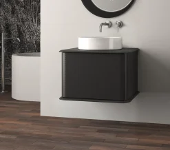 Meuble sous-vasque à suspendre l.61 cm avec plan de toilette et vasque à poser, noir mat, Idra