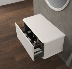 Meuble sous-vasque à suspendre l.95 cm avec plan de toilette, blanc mat, Idra