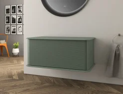 Meuble sous-vasque à suspendre l.95 cm avec plan de toilette, vert mat, Idra