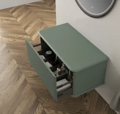 Meuble sous-vasque à suspendre l.95 cm avec plan de toilette, vert mat, Idra