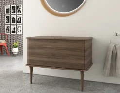 Meuble sous-vasque à suspendre l.95 cm avec plan de toilette et pieds H.29 cm, effet noyer, Idra
