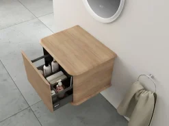Meuble sous-vasque à suspendre l.61 cm avec plan de toilette, effet chêne tabac, Idra