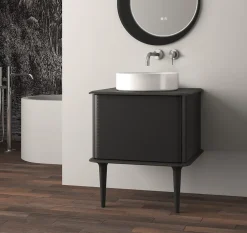 Meuble sous-vasque à suspendre l.61 cm avec plan de toilette, vasque à poser et pieds, noir mat, Idra