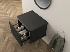 Meuble sous-vasque à suspendre l.61 cm avec plan de toilette, noir mat, Idra