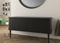 Meuble sous-vasque à suspendre l.141 cm avec plan de toilette et pieds H.29 cm, noir mat, Idra