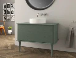 Meuble sous-vasque à suspendre l.95 cm avec plan de toilette, vasque à poser et pieds H.29 cm, vert mat, Idra